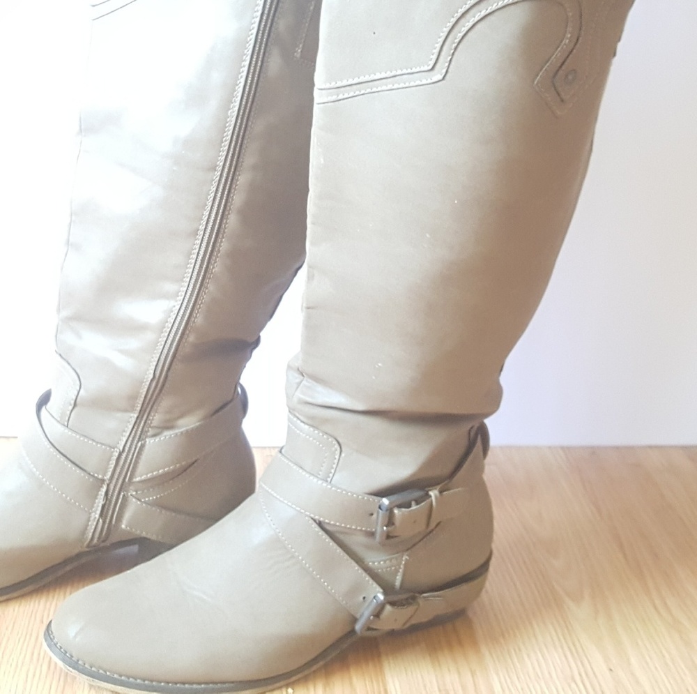 Tan plus size women heeled boots size 12w